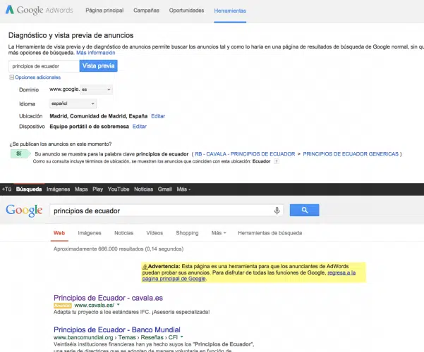Herramienta de Previsualizacion de Anuncios de Adwords