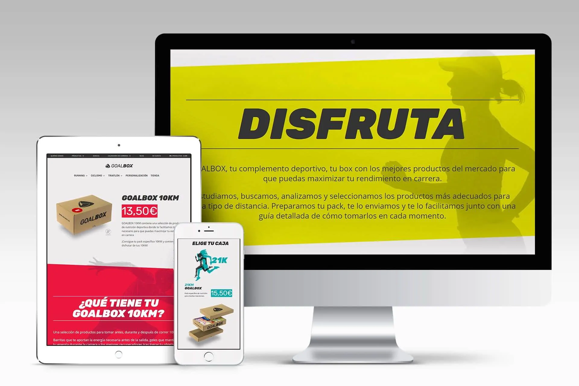 Maquetación web Goalbox en diferentes dispositivos