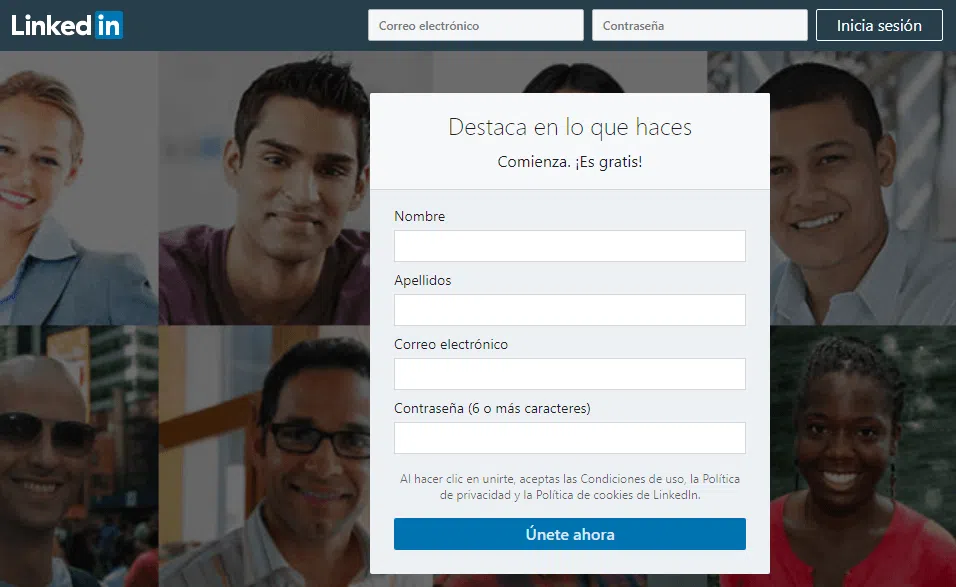 Captura del inicio de Linkedin