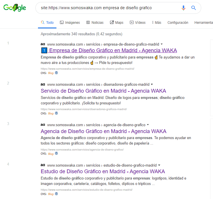 comando site más palabra clave